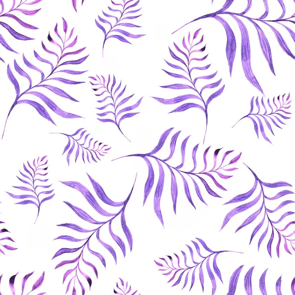 Seamless Pattern Compositions Hand Drawn Tropical Palm Leaves Jungle Plants — Stock Photo, Image