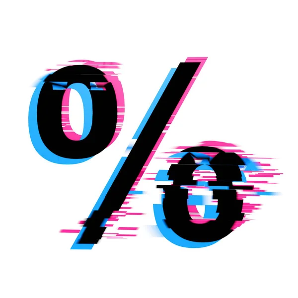 Percentagem distorcida neon glitch efeito fonte de texto. Renderização 3D — Fotografia de Stock