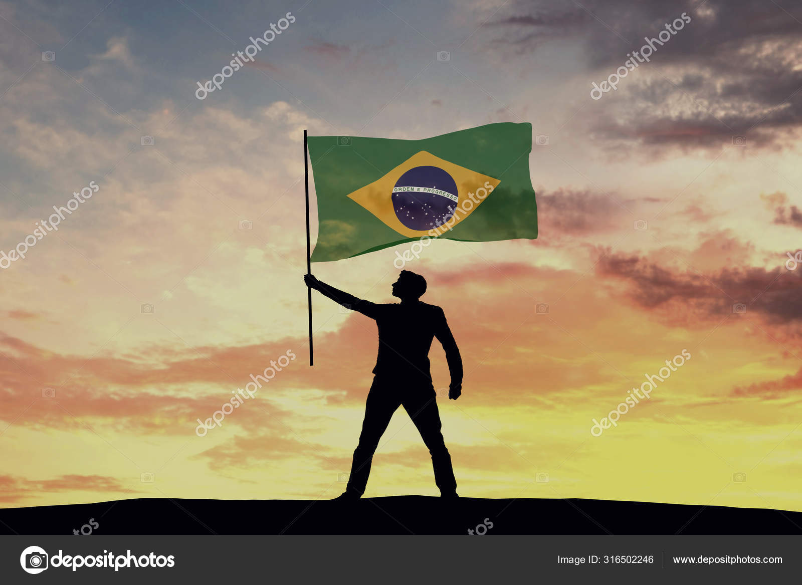 Figura Silhueta Masculina Acenando Com Bandeira Brasil Renderização fotos,  imagens de © InkDropCreative #316502246