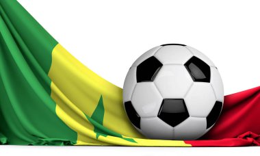 Senegal bayrağında futbol topu. Futbol arka planı. 3d Hazırlama