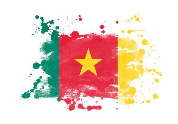 Kamerun Zászló Grunge Festett Háttér — Stock Fotó