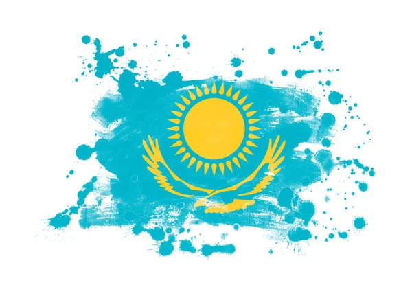 哈萨克斯坦国旗的背景被漆成黑色 — 图库照片
