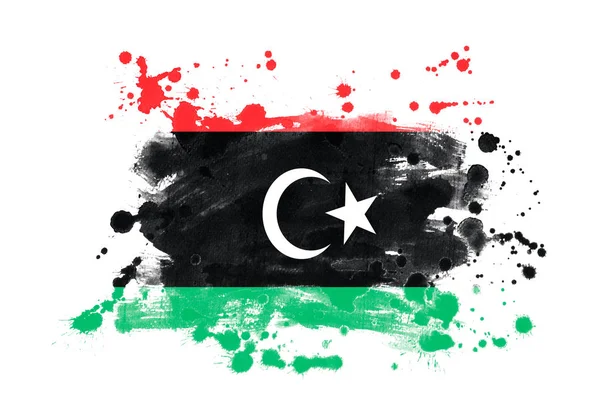 Libyen Flagga Grunge Målade Bakgrund — Stockfoto
