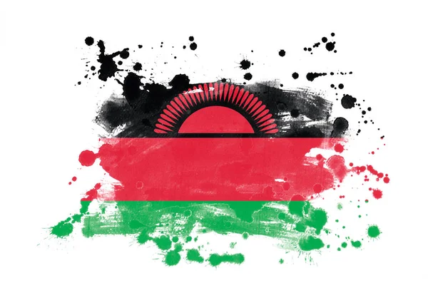 Malawi Zászló Grunge Festett Háttér — Stock Fotó