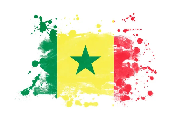 Szenegál Zászló Grunge Festett Háttér — Stock Fotó