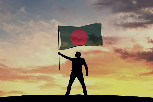 Мужской Силуэт Размахивающий Флагом Бангладеш Рендеринг — стоковое фото
