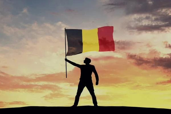 男性轮廓人像挥动比利时国旗 3D渲染 — 图库照片