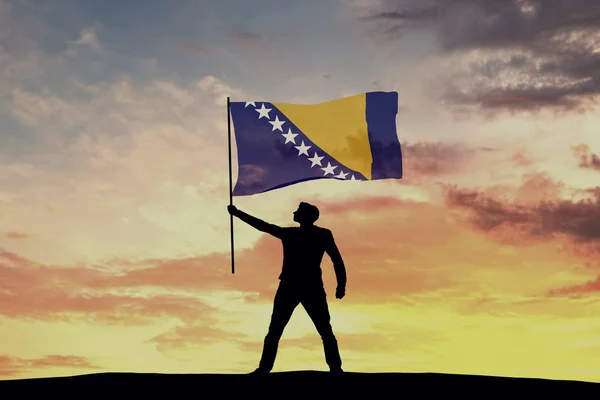 보스니아 국기를 흔들고 실루엣 렌더링 — 스톡 사진