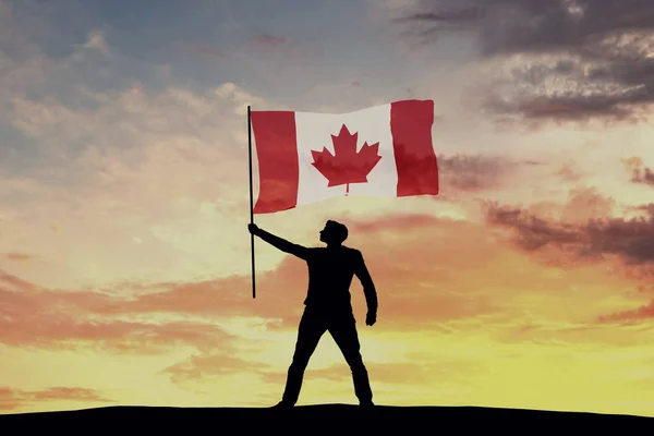 Figura Silueta Masculina Ondeando Bandera Canadá Renderizado — Foto de Stock