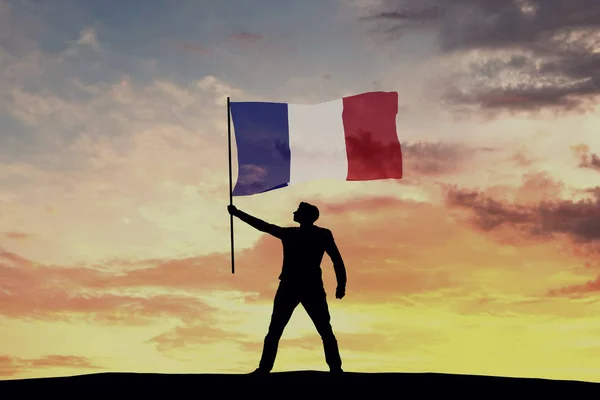 Mužská Silueta Mávající Francouzskou Vlajkou Vykreslování — Stock fotografie