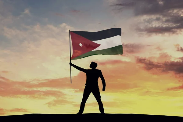 Man Siluett Figur Viftande Jordan Flagga Konvertering — Stockfoto