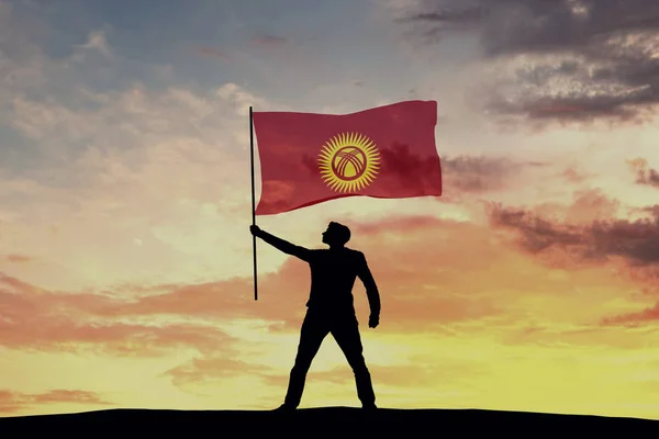 Figura Silhueta Masculina Acenando Bandeira Quirguistão Renderização — Fotografia de Stock