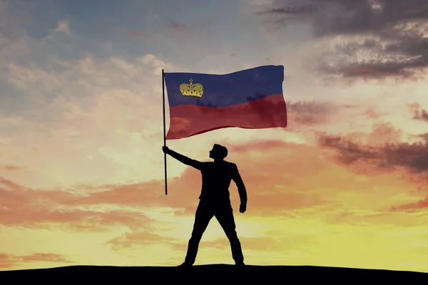 Man Silhouet Figuur Zwaaiend Met Liechtenstein Vlag Rendering — Stockfoto