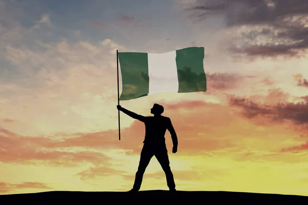 Figura Silueta Masculina Ondeando Bandera Nigeria Renderizado — Foto de Stock