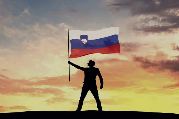 슬로베니아 국기를 흔들고 실루엣 렌더링 — 스톡 사진