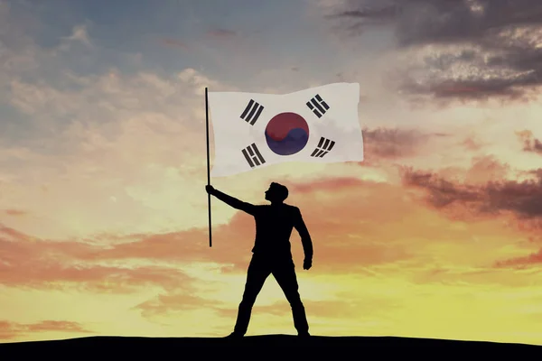Figura Silhueta Masculina Acenando Bandeira Coreia Sul Renderização — Fotografia de Stock