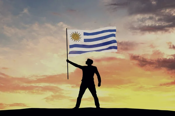 Figure Silhouette Masculine Agitant Drapeau Uruguay Rendu — Photo