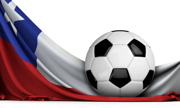 Μπάλα Ποδοσφαίρου Στη Σημαία Της Χιλής Ποδόσφαιρο Απόδοση — Φωτογραφία Αρχείου