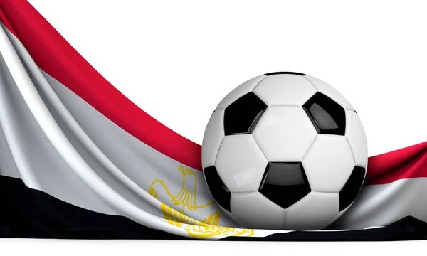 Pallone Calcio Sulla Bandiera Egiziana Sfondo Calcistico Rendering — Foto Stock