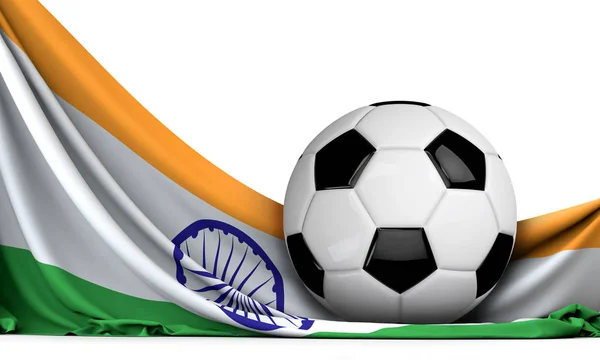 Pallone Calcio Sulla Bandiera Dell India Sfondo Calcistico Rendering — Foto Stock