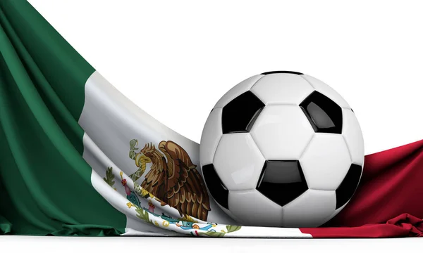 Meksika Bayrağında Futbol Topu Futbol Arka Planı Hazırlama — Stok fotoğraf
