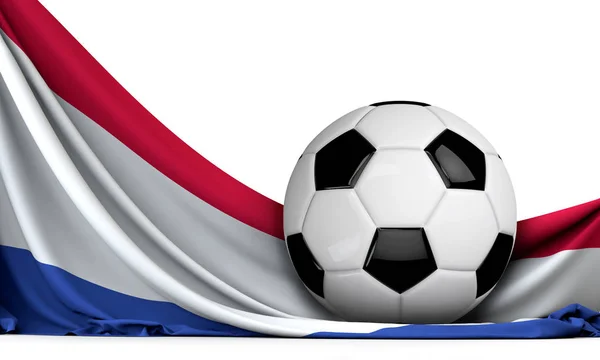 Fußball Auf Der Flagge Der Niederlande Fußballhintergrund Darstellung — Stockfoto