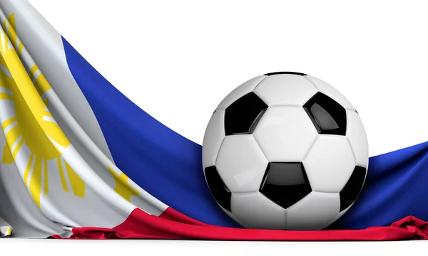 悬挂菲律宾国旗的足球 足球背景 3D渲染 — 图库照片