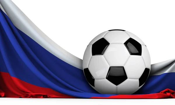 ロシアの国旗にサッカーボール サッカーの背景 3Dレンダリング — ストック写真