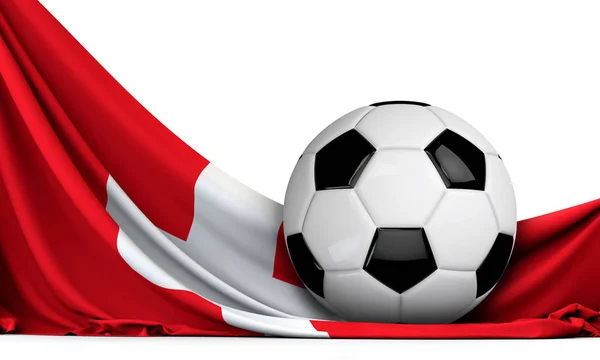 Μπάλα Ποδοσφαίρου Στη Σημαία Της Ελβετίας Ποδόσφαιρο Απόδοση — Φωτογραφία Αρχείου