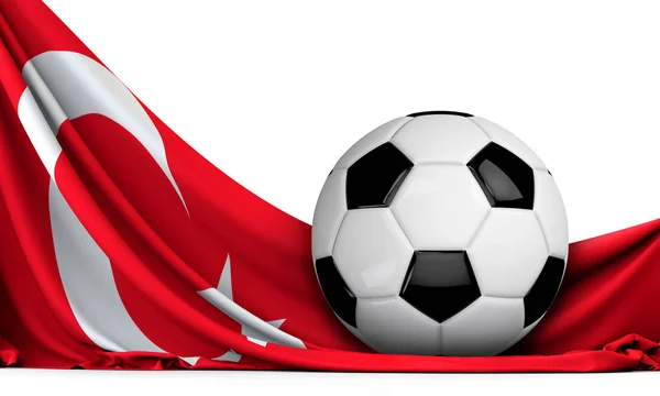 Pallone Calcio Sulla Bandiera Della Turchia Sfondo Calcistico Rendering — Foto Stock