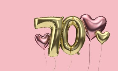 70. yaş günün kutlu olsun. Kalpli balonlar. 3d Hazırlama