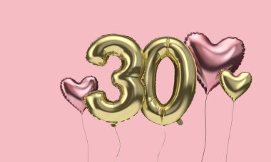 30. yaş günün kutlu olsun kalpli balonlar. 3d Hazırlama