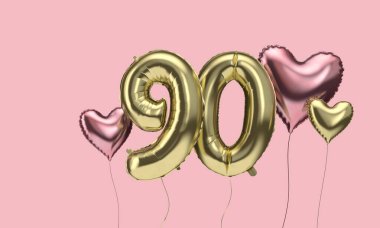 90. yaş günün kutlu olsun. Kalpli balonlar. 3d Hazırlama