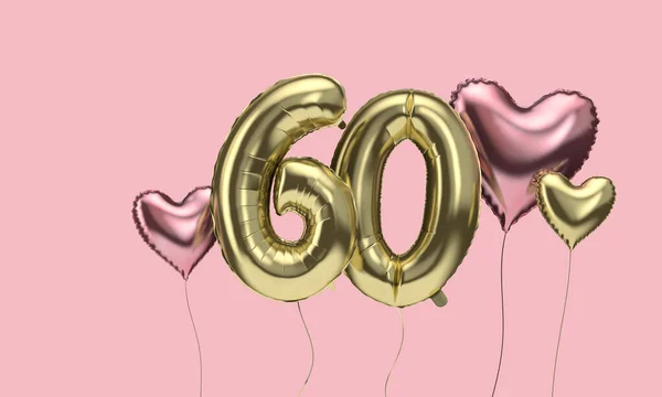 Gelukkige 60e verjaardag feest ballonnen met harten. 3d Render — Stockfoto