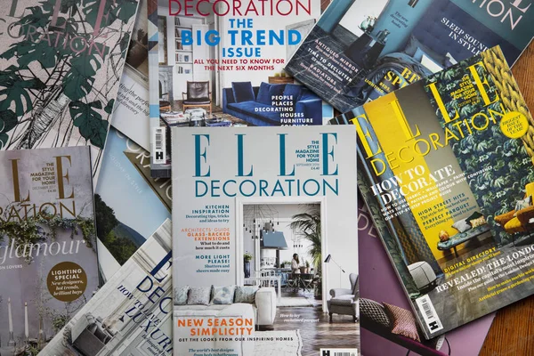 LONDON, UK - October 28, 2019: A collection of Elle Decoration home and style magazines — Stock Photo, Image