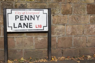 Penny Lane yol tabelası. Liverpool 'da popüler bir turizm merkezi, Uk