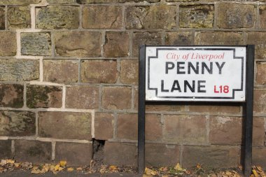 Penny Lane yol tabelası. Liverpool 'da popüler bir turizm merkezi, Uk