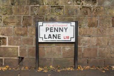 Penny Lane yol tabelası. Liverpool 'da popüler bir turizm merkezi, Uk