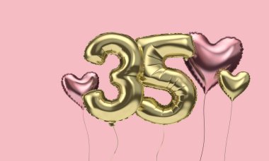 35. yaş günün kutlu olsun. Kalpli balonlar. 3d Hazırlama