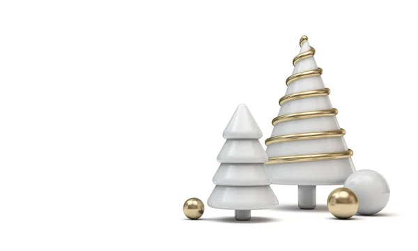 Festive minimal Christmas tree banner with gold and white shapes — Stock Photo, Image