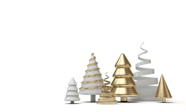 Bannière de sapin de Noël minimale festive avec des formes dorées et blanches — Photo
