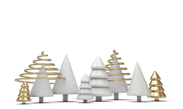 Banner festivo minimalista de árbol de Navidad con formas doradas y blancas —  Fotos de Stock