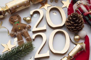 Yeni yılın kutlu olsun 2020 düz arkaplan kompozisyonu