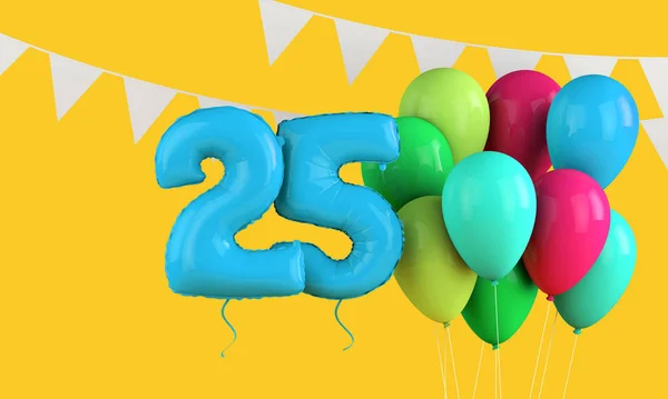 Χαρούμενα 25α γενέθλια πολύχρωμα μπαλόνια πάρτι και bunting. 3d αποτύπωση — Φωτογραφία Αρχείου