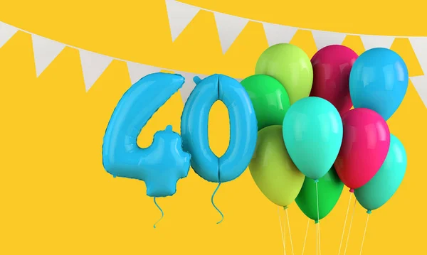Všechno nejlepší k čtyřicátým narozeninám, barevné balónky a bunting. 3D vykreslení — Stock fotografie