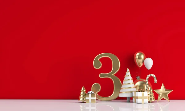 The 12 days of christmas. 3rd day festive background. 3D Render — Stock Photo, Image