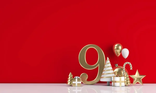 The 12 days of christmas. 9th day festive background. 3D Render — Stock Photo, Image