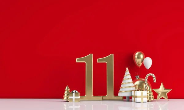 De 12 dagarna av jul. 11: e dagen festlig bakgrund. 3d Uppsägning — Stockfoto
