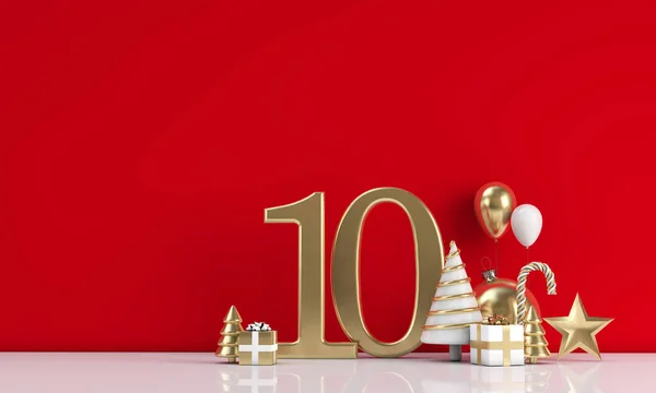 The 12 days of christmas. 10th day festive background. 3D Render — Stock Photo, Image