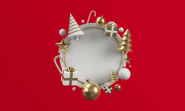 Banner de círculo de fondo navideño festivo 3D Rendering —  Fotos de Stock